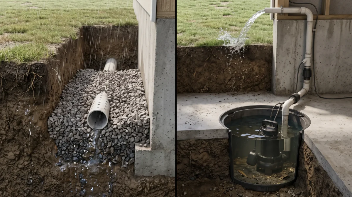 French Drain vs. Sump Pump: 6 Differences That Decide Which Yard Drainage Fix You Need